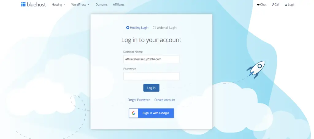 Start a blog. bluehost login 2